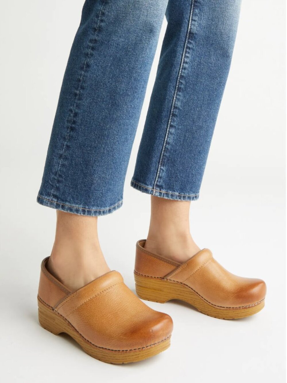 Dansko Professional Closed Back Full Grain Leather Clogs in Honey Distressed